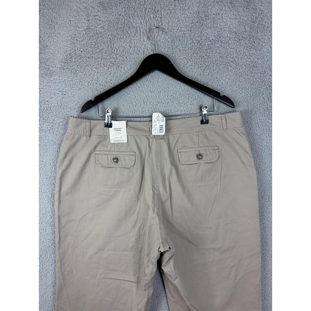 Van Heusen Pants Womens 18 Khaki Utility Capri Classic Fit Washed Twill Cotton